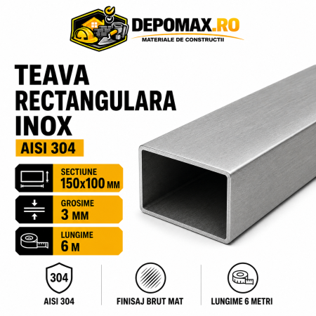 Teava rectangulara inox AISI 304, 150 x 100 x 3 mm, 6 metri